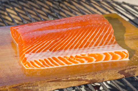 Cedar-plank grilled salmon